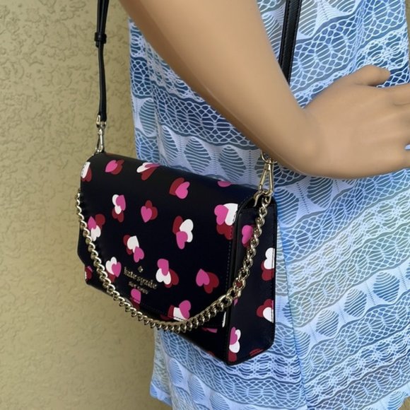 Kate Spade Carson Flutter Hearts Printed Convertible Crossbody Black Multi - Picture 14 of 14